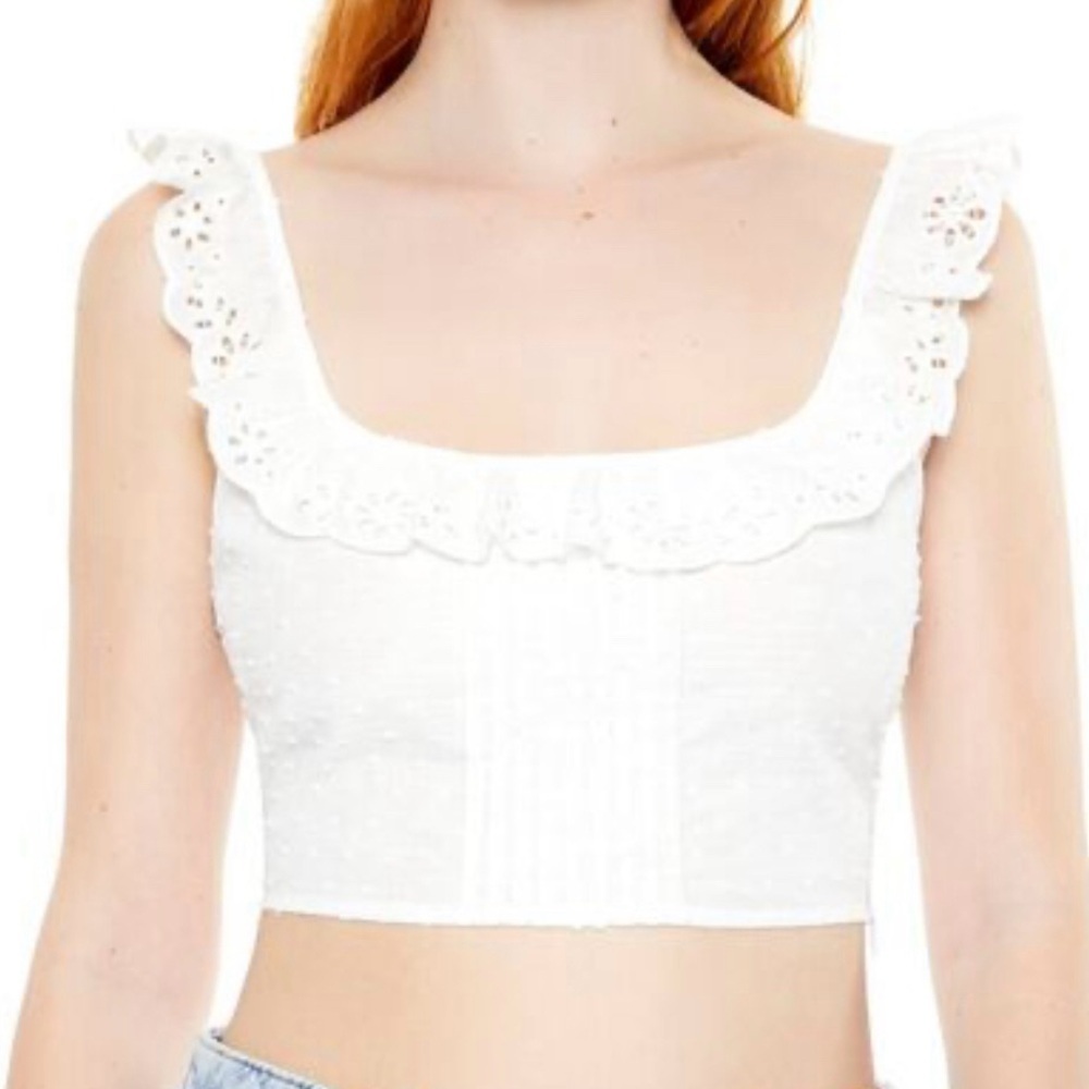 Forever 21 White Eyelet Ruffle Trim Crop Top